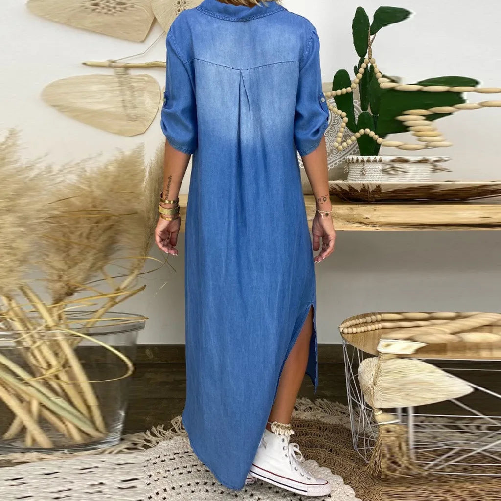GIADA™|Abito Lungo Stile Jeans