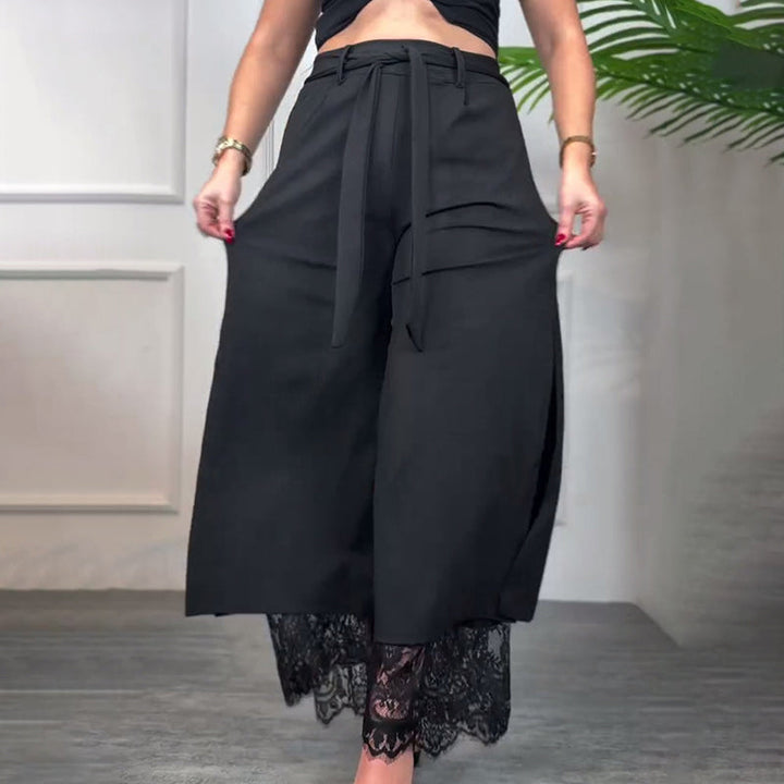 Celeste | Wide-Leg Trousers with Sheer Lace Panel