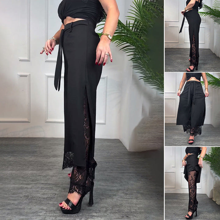 Celeste | Wide-Leg Trousers with Sheer Lace Panel
