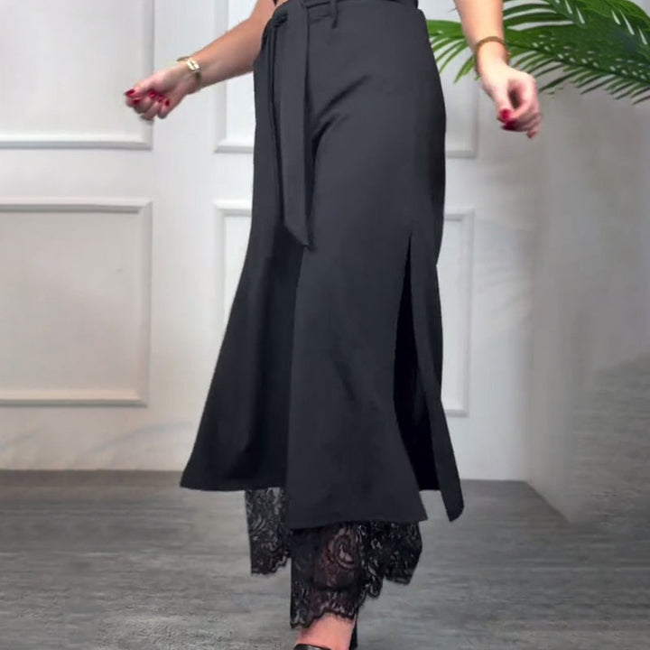 Celeste | Wide-Leg Trousers with Sheer Lace Panel