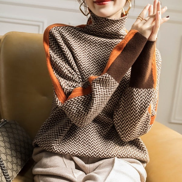 Alveria™ | Maglia a Collo Alto con Righe a Contrasto
