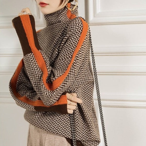 Alveria™ | Maglia a Collo Alto con Righe a Contrasto