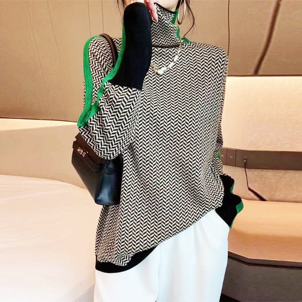 Alveria™ | Maglia a Collo Alto con Righe a Contrasto
