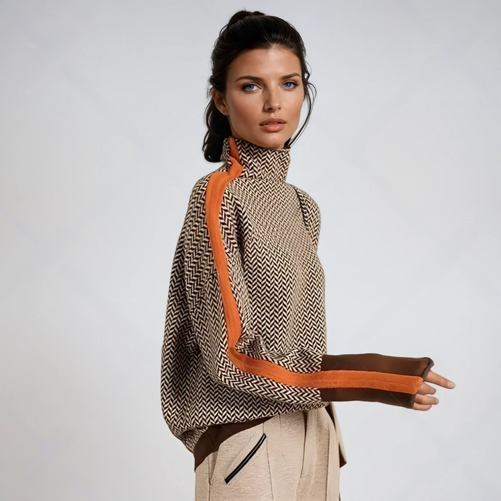 Alveria™ | Maglia a Collo Alto con Righe a Contrasto