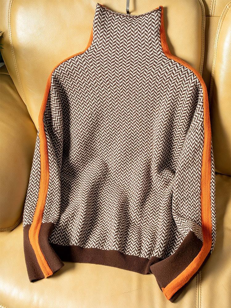 Alveria™ | Maglia a Collo Alto con Righe a Contrasto