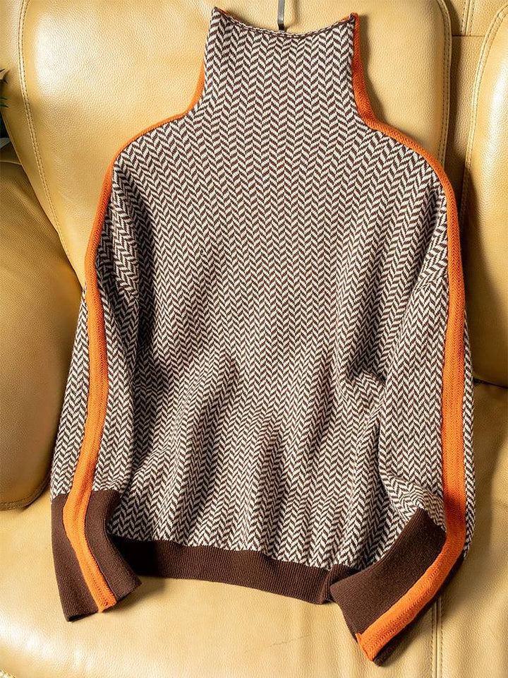 Alveria™ | Maglia a Collo Alto con Righe a Contrasto